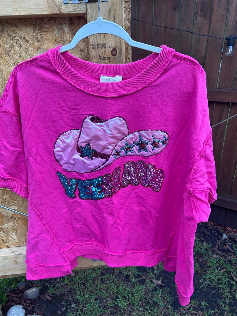 Fantastic Fawn Hot Pink Sequin Cowboy Graphic Sweatshirt